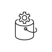 Gear by Bucket Isolated Line Icon. Perfect for web sites, apps, UI, internet, shops, stores. Simple image drawn with black thin line vector