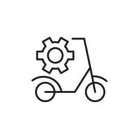 Gear over Scooter Isolated Line Icon. Perfect for web sites, apps, UI, internet, shops, stores. Simple image drawn with black thin line vector