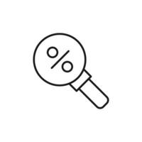 Percent on Magnifying Glass Isolated Line Icon. Perfect for web sites, apps, UI, internet, shops, stores. Simple image drawn with black thin line vector