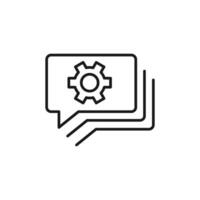 Gear on Speech Bubble Isolated Line Icon. Perfect for web sites, apps, UI, internet, shops, stores. Simple image drawn with black thin line vector