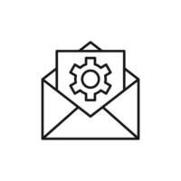 Gear on Letter in Envelope Isolated Line Icon. Perfect for web sites, apps, UI, internet, shops, stores. Simple image drawn with black thin line vector