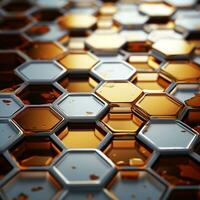 3D abstract hexagon background in golden and white colors honeycombs 3D abstract designs generative ai photo