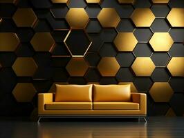 Abstract Elegant Golden and Black Seamless Hexagon Geometric Shape 3d illustration Background. Luxury Modern Interior generative ai photo