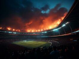 Amazing atmosphere in soccer match stadium generative ai photo