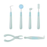 dental, estomatología, médico herramientas, equipo aislado en blanco antecedentes valores vector ilustración. conjunto de objetos para diseño. profesional instrumentos para examen y salud cuidado.