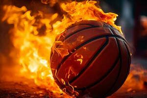 burning fire basketball ball sport logo generative ai photo