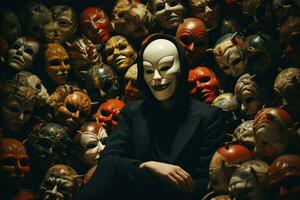 muchos personas esconder su caras debajo mascaras generativo ai foto