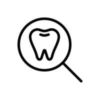 Tooth with magnifying glass, dental check up concept icon in line style design isolated on white background. Editable stroke. vector