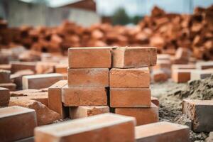 Red bricks stacked at a construction site. Generative AI photo