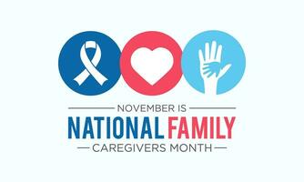 National family caregivers month is observed every year in november. November is national family caregivers month. Vector template for banner, greeting card, poster with background.