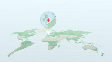 mundo mapa en perspectiva demostración el ubicación de el país Inglaterra con detallado mapa con bandera de Inglaterra. vector