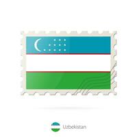 Postage stamp with the image of Uzbekistan flag. vector