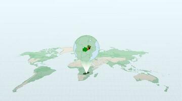 World map in perspective showing the location of the country Zambia with detailed map with flag of Zambia. vector