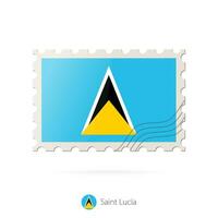 Postage stamp with the image of Saint Lucia flag. vector