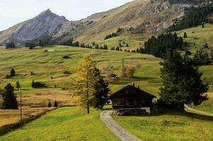 a mountain with a house on it photo