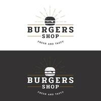 Retro vintage hot burger fresh and tasty logo design. Logo for restaurant, business, label, badge and emblem. vector