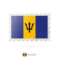 Postage stamp with the image of Barbados flag. vector