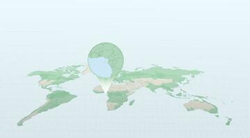 World map in perspective showing the location of the country Sao Tome and Principe with detailed map with flag of Sao Tome and Principe. vector