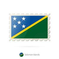 Postage stamp with the image of Solomon Islands flag. vector