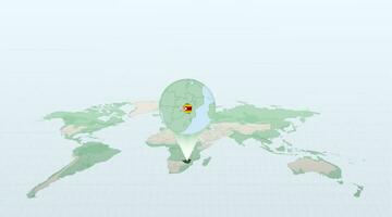 World map in perspective showing the location of the country Zimbabwe with detailed map with flag of Zimbabwe. vector