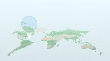 mundo mapa en perspectiva demostración el ubicación de el país antigua y barbuda con detallado mapa con bandera de antigua y barbuda. vector