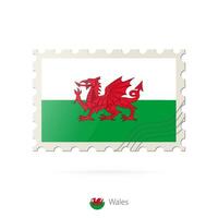 Postage stamp with the image of Wales flag. vector