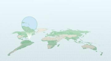 mundo mapa en perspectiva demostración el ubicación de el país barbados con detallado mapa con bandera de barbados vector