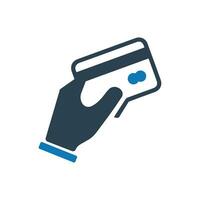 Hand holding a credit card icon vector