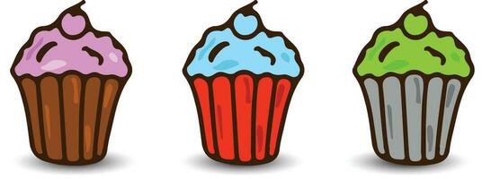 vector plano ilustración de un colección de cumpleaños pasteles, galletas, esponja pastel, crema pastel, de diferente colores y sabores