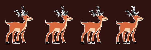 vector Santa Claus reindeer standing parallel to a red background.