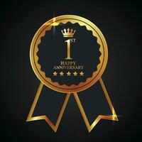 Vector 1st anniversary celebration logo Golden shield laurel wreath and badges collection