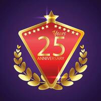 Vector 25th anniversary celebration logo Golden shield laurel wreath and badges collection