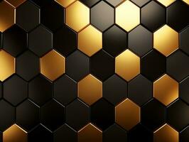 Abstract Elegant Golden and Black Seamless Hexagon Geometric Shape 3d illustration Background. Luxury Modern Interior generative ai photo