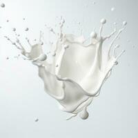 White milk wave splash with splatters and drops generative ai photo