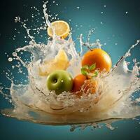 Water splash flying through the air food photography generative ai photo