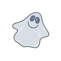 Cute ghost smiling simple doodle vector