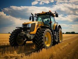 Farm heavy tractor arable land equipment mechanized agricultural wallpaper background generative ai photo