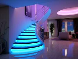 Modern interior stairs with LED lighting generative ai photo