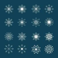 Set of vector snowflakes. White on a blue background.