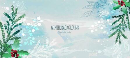 Winter background. Watercolor vector botanical drawing. Design for banner, cover, poster, wallpaper.