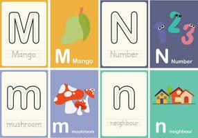 plano diseño vector linda vistoso a B C alfabeto tarjetas didácticas imprimible para niños primero palabras actividad