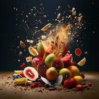 Exploding food illustration generative ai photo