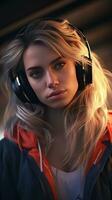 Beautiful girl wearing headset. Generative AI photo