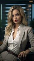 Portrait of a beautiful business woman in the office. Generative AI photo