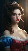 Beautiful princess wearing glasses with medieval dress. Generative AI photo