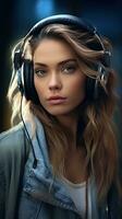 Beautiful girl wearing headset. Generative AI photo