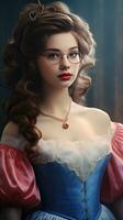 Beautiful princess wearing glasses with medieval dress. Generative AI photo