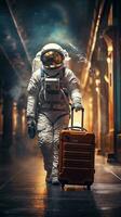 Astronauts travel with luggage. Generative AI photo