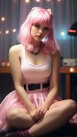 hermosa niña con rosado cabello. generativo ai foto