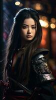 hermosa samurai mujer. generativo ai foto